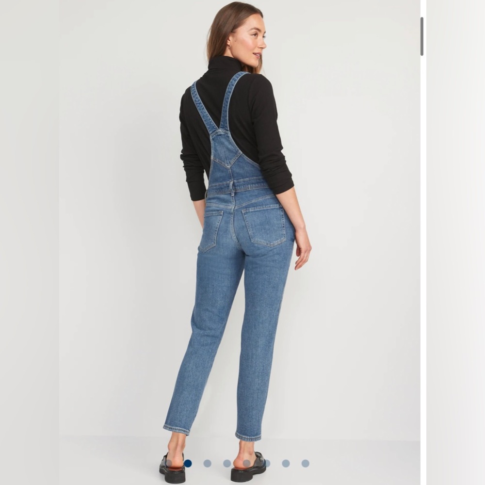 old navy og skinny jean overalls // blue